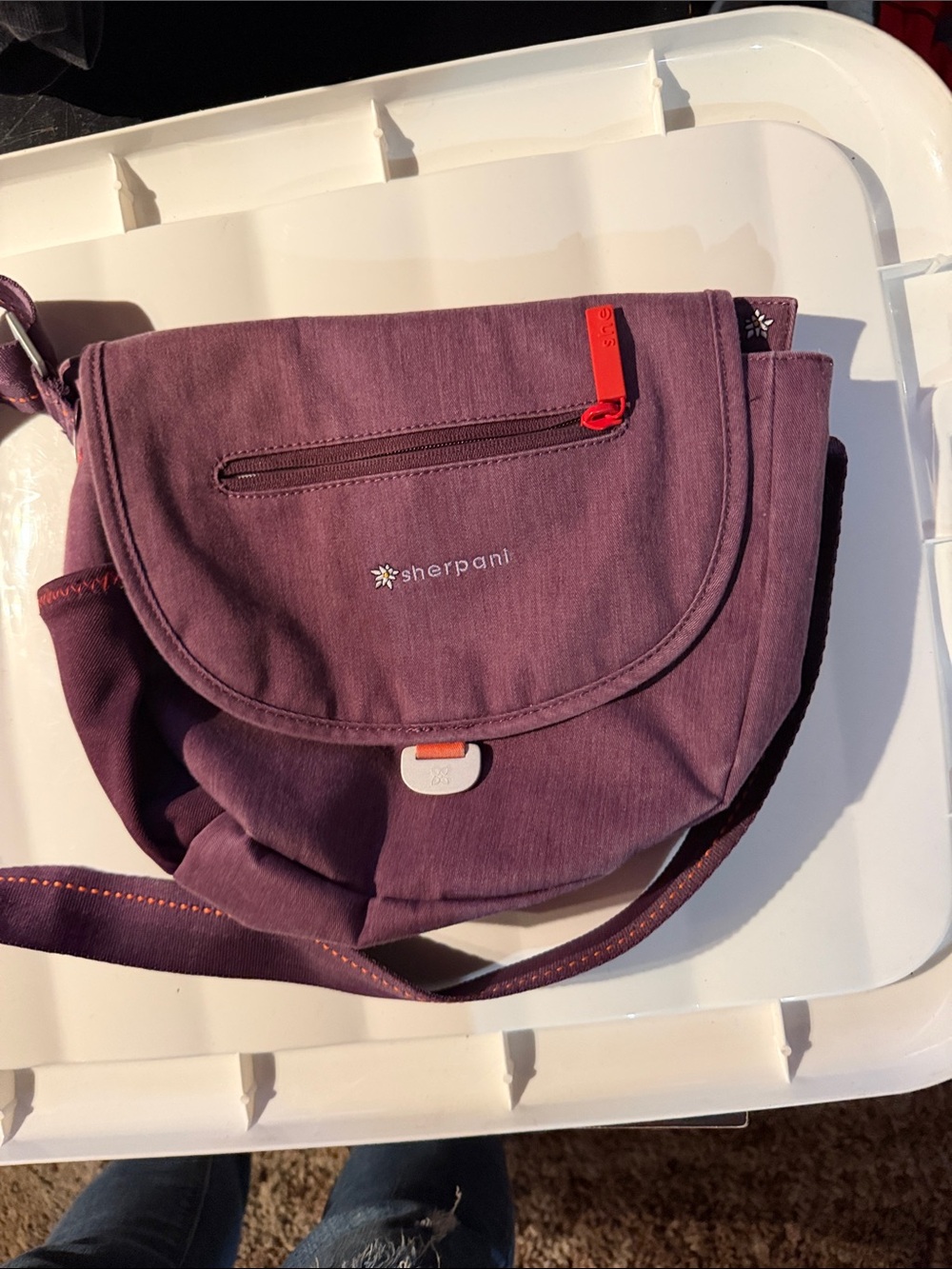 Sherpani Plum Purple Crossbody Bag with Red Accent